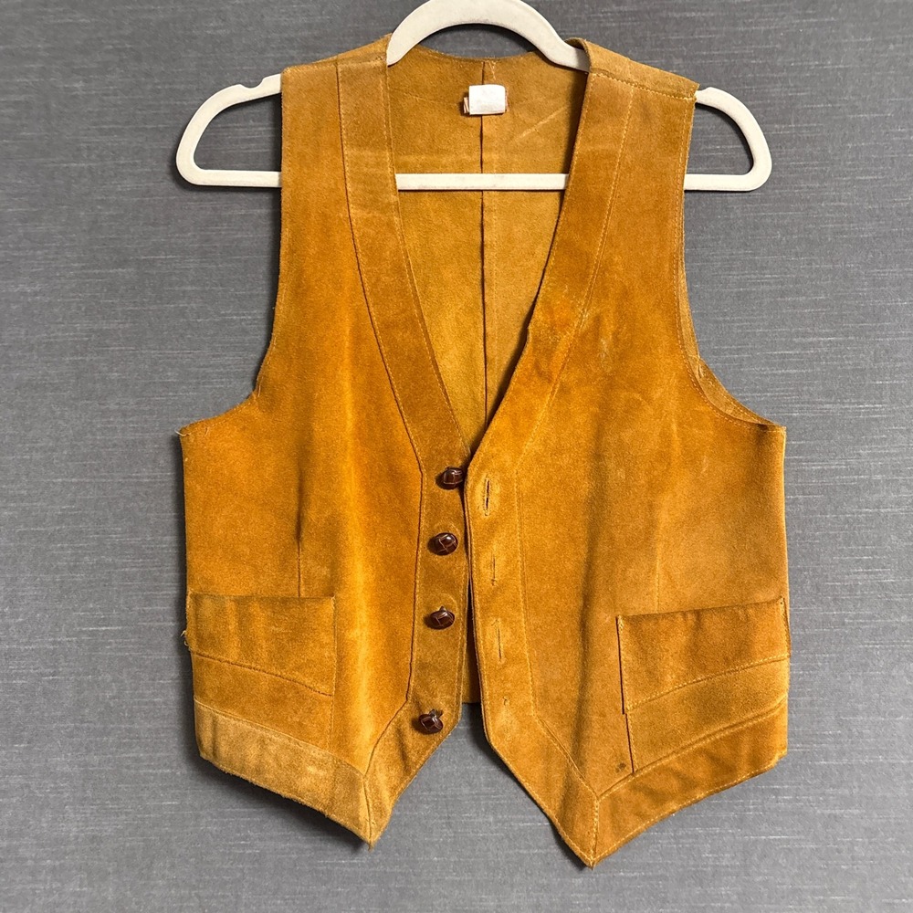 Vintage Vest S Brown Buckskin Suede Leather Western Boho 60s 70s Hippie Cowgirl